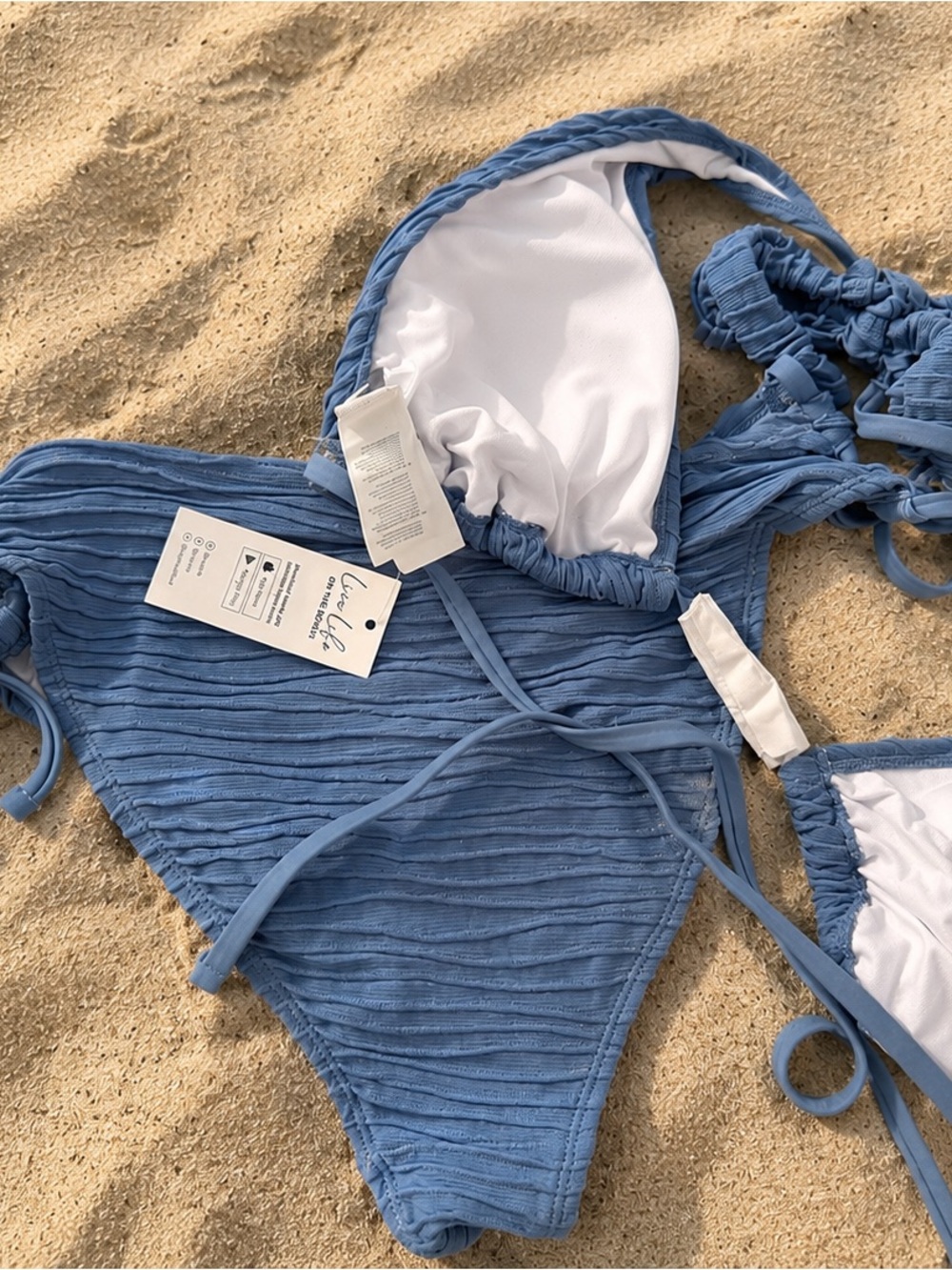 NWT Blue Ribbed Cheeky Bikini with Charm - Picture 4 of 5